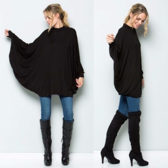 Bellanblue Tops - DYLAN Poncho Style Tunic Top - BLACK   